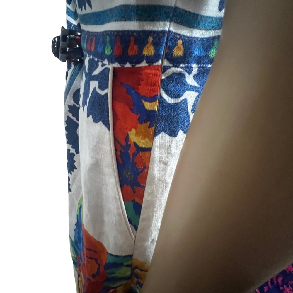 Farm Rio Flower Tapestry Off-White Midi Dress Blue Floral Button Front NWT M - Picture 11 of 11